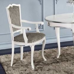 Casa Padrino Silla de Comedor Barroco de Lujo con Reposabrazos Plata / Negro / Blanco / Plata - Hecho en Italia