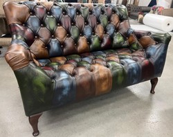 Casa Padrino canapé Chesterfield patchwork de luxe en cuir véritable coloré / marron foncé 144 cm