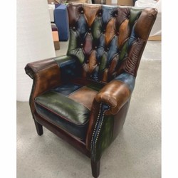 Casa Padrino Fauteuil Chesterfield Patchwork de Luxe en Cuir Coloré / Marron Foncé - Meubles en Cuir