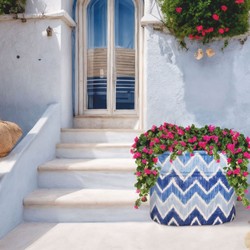 Casa Padrino pot de fleurs de luxe en céramique bleu / blanc 84 x 58 x H. 60 cm - Décoration de jardin
