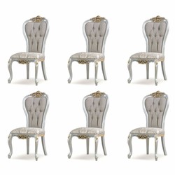 Casa Padrino ensemble de 6 chaises de salle à manger baroques de luxe gris / argent / or - Meubles baroques