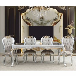 Casa Padrino ensemble de 6 chaises de salle à manger baroques de luxe gris / argent / or - Meubles baroques