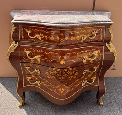 Casa Padrino Baroque Chest of Drawers with 4 Drawers and Marble Top Brown Inlays Gold Grey 100 cm