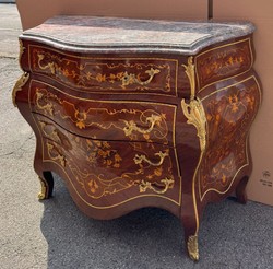Casa Padrino Baroque Chest of Drawers with 4 Drawers and Marble Top Brown Inlays Gold Grey 100 cm