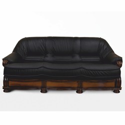 Casa Padrino Luxury Baroque Leather Sofa Black / Dark Brown 220 cm - Baroque Furniture