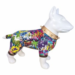 Deko Figur Skulptur Hund Bullterrier Weiß Bunt Gold