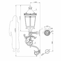 Casa Padrino baroque outdoor wall lamp black H. 237 cm - Huge garden outdoor light