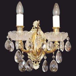 Prunkvolle Luxus Barock Kristallglas Doppel Wandleuchte Gold