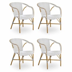 Luxus Garten Terrassen Stuhl 4er Set mit Armlehnen Weiß Braun Beige Luxus Garten Terrassen Stuhl 4er Set mit Armlehnen Weiß Braun Beige
