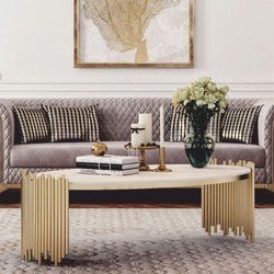Casa Padrino tavolo da salotto di lusso con piano in marmo artificiale bianco / oro Ø 101 cm