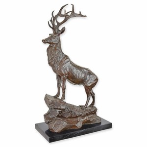 Luxus Bronze Deko Skulptur Figur Hirsch auf Felsen Braun Schwarz