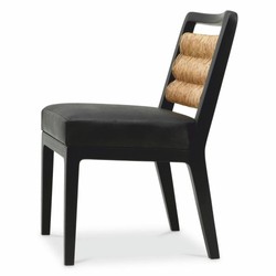 Casa Padrino chaise de salle à manger en cuir de luxe noir / naturel H. 85 cm - Meubles de salle à manger
