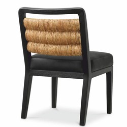 Casa Padrino chaise de salle à manger en cuir de luxe noir / naturel H. 85 cm - Meubles de salle à manger