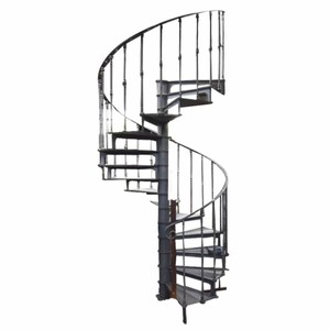 Casa Padrino escalier en colimaçon rustique en fonte avec garde-corps à droit gris H. 289 cm