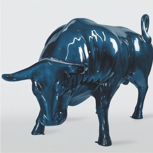 Casa Padrino XXL decorative sculpture bull metallic blue 235 cm - Garden figure Casa Padrino XXL decorative sculpture bull metallic blue 235 cm - Garden figure