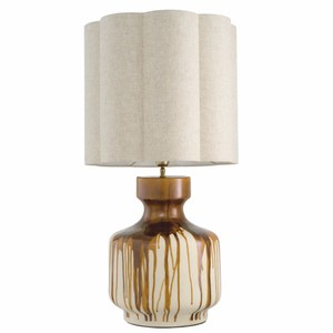 Casa Padrino Luxus Keramik Tischleuchte Braun / Weiß / Vintage Messing / Beige H. 86 cm