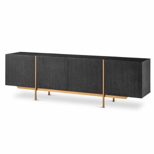 Luxus Sideboard mit 4 Türen Schwarzgrau Messing