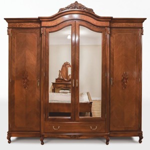 Verspiegelter Luxus Barock Schlafzimmerschrank mit 4 Türen und Schublade Dunkelbraun