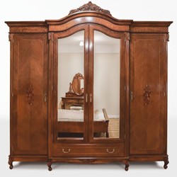 Verspiegelter Luxus Barock Schlafzimmerschrank mit 4 Türen und Schublade Dunkelbraun