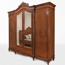Verspiegelter Luxus Barock Schlafzimmerschrank mit 4 Türen und Schublade Dunkelbraun