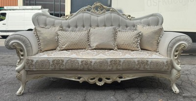 Casa Padrino Luxury Baroque Sofa ornate design in grey / gold, width 240 cm