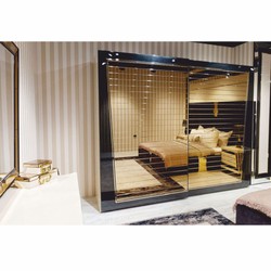 Casa Padrino Luxury Bedroom Wardrobe with 2 Sliding Doors Black / Gold 280 x H. 230 cm