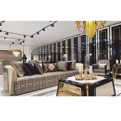 Luxus Couchtisch Wohnzimmertisch Creme Schwarz Gold