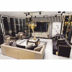 Luxus Couchtisch Wohnzimmertisch Creme Schwarz Gold