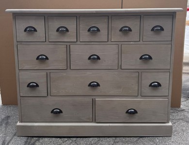 Casa Padrino Country House Style Solid Wood Chest of Drawers with 13 Drawers Grey 120 x 48 x 95 cm