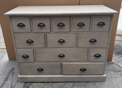 Casa Padrino Comò stile country in legno massello con 13 cassetti grigio 120 x 48 x 95 cm
