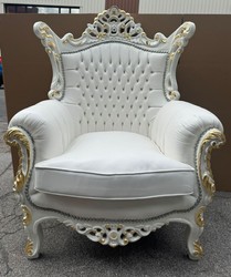 Casa Padrino Baroque Faux Leather Armchair White / Gold - 90 x 80 x H. 127 cm - Luxury Furniture in Baroque Style