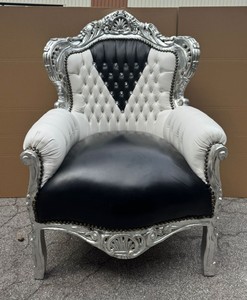 Casa Padrino Baroque Faux Leather Armchair with Rhinestones White / Black / Silver 85 x 85 x 120 cm