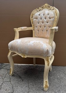 Casa Padrino Baroque Dining Chair with Armrests, Silver / Cream / Gold, 53 x 57 x H. 108 cm