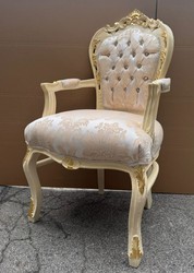 Casa Padrino Baroque Dining Chair with Armrests, Silver / Cream / Gold, 53 x 57 x H. 108 cm
