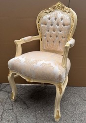 Casa Padrino Baroque Dining Chair with Armrests, Silver / Cream / Gold, 53 x 57 x H. 108 cm