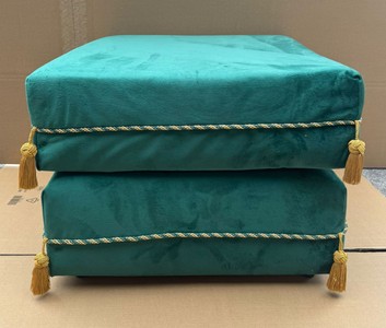 Casa Padrino Luxury Velvet Stool Turquoise / Gold 57 x 57 x H. 42 cm - Elegant Living Room Furniture