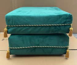 Casa Padrino Luxury Velvet Stool Turquoise / Gold 57 x 57 x H. 42 cm - Elegant Living Room Furniture