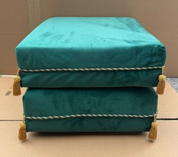 Casa Padrino Luxury Velvet Stool Turquoise / Gold 57 x 57 x H. 42 cm - Elegant Living Room Furniture