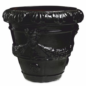 Casa Padrino maceta barroco de lujo de cerámica negro Ø 60 x Al. 56 cm - Decoración de jardín