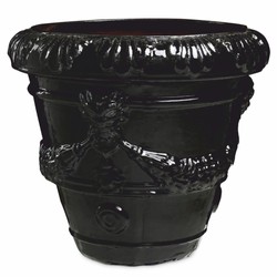 Casa Padrino pot de fleurs baroque de luxe en céramique noir Ø 60 x H. 56 cm - Décoration de jardin
