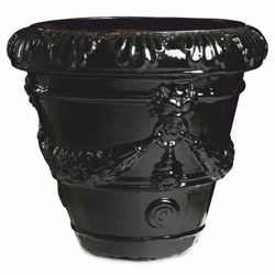 Casa Padrino pot de fleurs baroque de luxe en céramique noir Ø 60 x H. 56 cm - Décoration de jardin