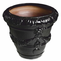 Casa Padrino pot de fleurs baroque de luxe en céramique noir Ø 60 x H. 56 cm - Décoration de jardin