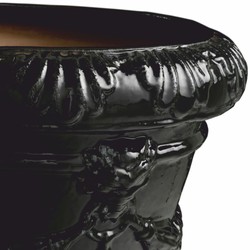 Casa Padrino pot de fleurs baroque de luxe en céramique noir Ø 60 x H. 56 cm - Décoration de jardin