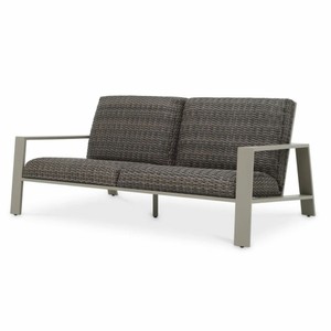 Casa Padrino sofá de jardín de lujo de ratán artificial gris 180 cm - Muebles de jardín