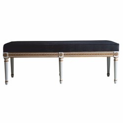 Casa Padrino banc baroque de luxe gris foncé / blanc / or 153 cm - Fabriqué en Italie