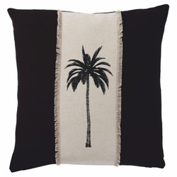 Casa Padrino coussin décoratif de luxe en coton palmier noir / beige 50 x 50 cm