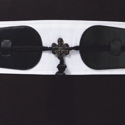 Casa Padrino cuscino decorativo di lusso in cotone con applicazioni in pelle nero / bianco 50 x 50 cm
