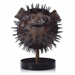 Casa Padrino Luxury Bronze Puffer Fish Figurine 36 cm - Decorative Sculpture with Marble Base