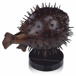Casa Padrino Luxury Bronze Puffer Fish Figurine 36 cm - Decorative Sculpture with Marble Base