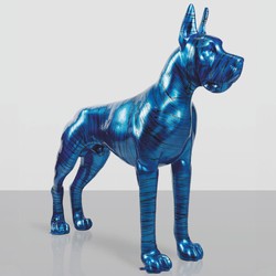 XXL Garten Deko Skulptur Deutsche Dogge Blau Schwarz